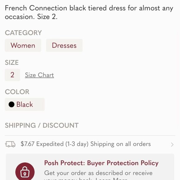 French Connection Black Tiered Dress Size 2 - Picture 4 of 4